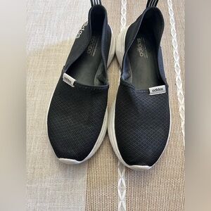 adidas Women’s Black Slip-On Athletic Sneakers with White Soles